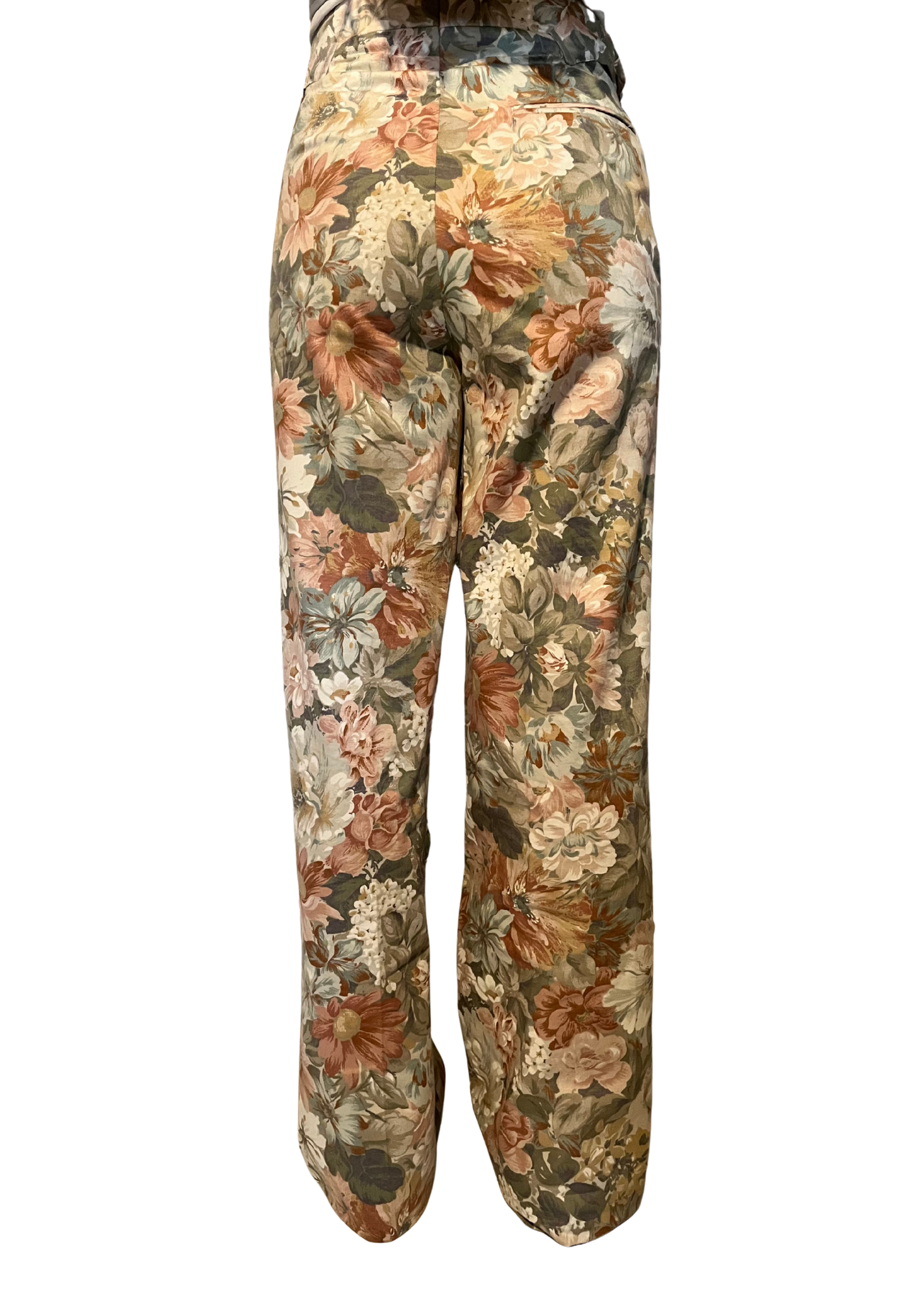 Floral patterned pants on a white background